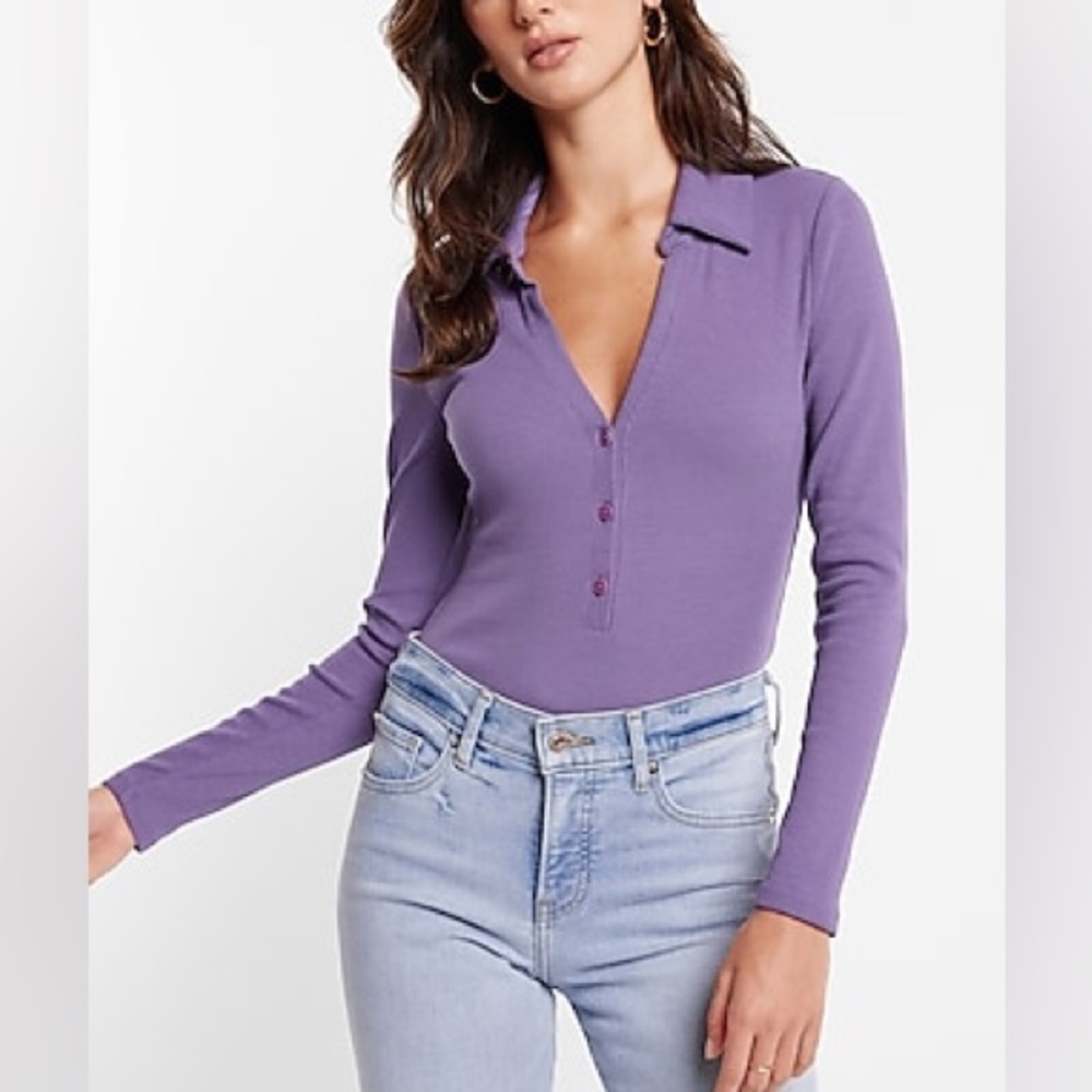 Express Women's Purple Long Sleeve Bodysuit